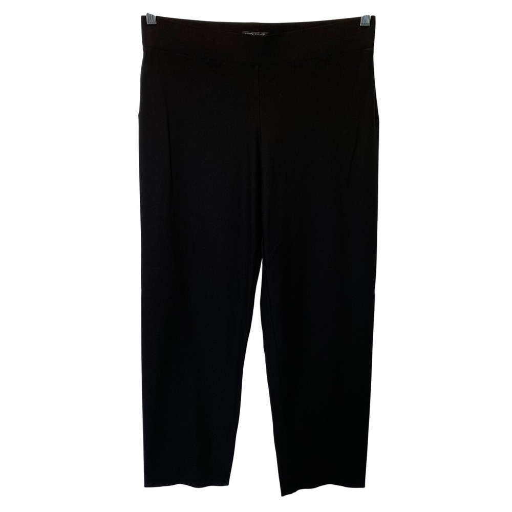 Eileen Fisher Straight Leg Pants Women M Black Stretch Knit Casual Travel Office